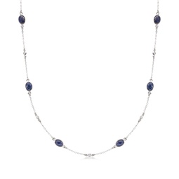 sapphire and . diamond station necklace in sterling silver
