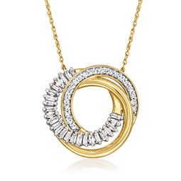 baguette and round diamond love knot necklace in 14kt yellow gold