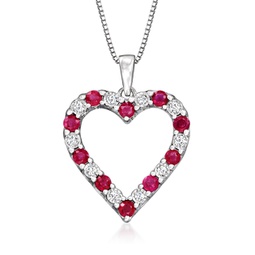 ruby and . diamond heart pendant necklace in sterling silver