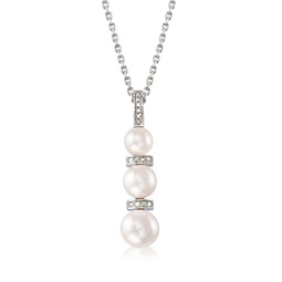 6-8.5mm cultured pearl and . diamond necklace in sterling silver