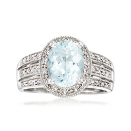 aquamarine ring with diamond accents in sterling silver