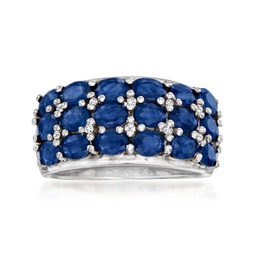 sapphire 3-row ring with diamond accents in sterling silver