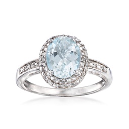 aquamarine ring with diamonds in sterling silver