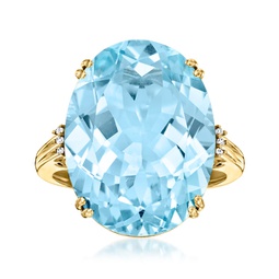sky blue topaz cocktail ring with diamond accents in 14kt yellow gold