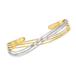 diamond crisscross cuff bracelet in sterling silver and 18kt gold over sterling