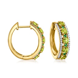 peridot and . diamond hoop earrings with emerald accents in 18kt gold over sterling. 5/8 inches