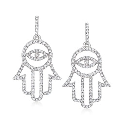 diamond hamsa drop earrings in sterling silver