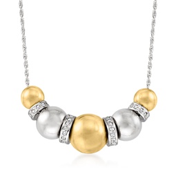 sterling silver and 14kt yellow gold bead necklace with . diamonds