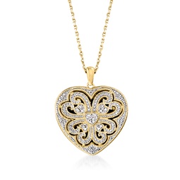 18kt gold over sterling scrolled heart locket necklace with diamond accents. 16 inches
