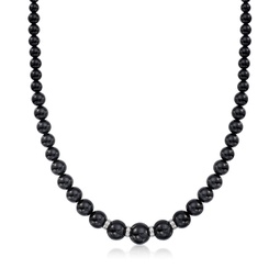 5-11mm onyx bead necklace with . diamonds in sterling silver