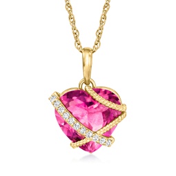 pink topaz heart pendant necklace with diamond accents in 14kt yellow gold