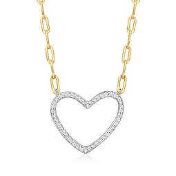 diamond heart paper clip link necklace in 2-tone sterling silver