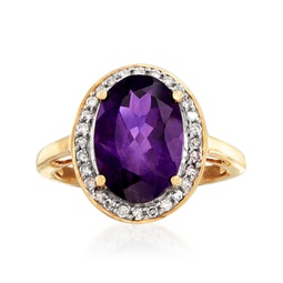 amethyst and . diamond ring in 14kt yellow gold