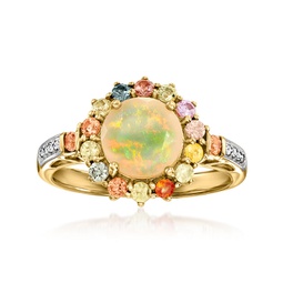 ethiopian opal and multicolored sapphire ring with diamond accents in 14kt yellow gold.
