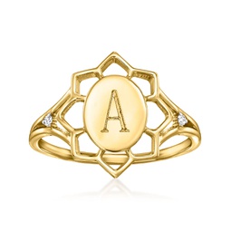 14kt yellow gold personalized flower ring with diamond accents