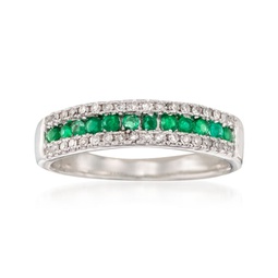 emerald and . diamond ring in 14kt white gold