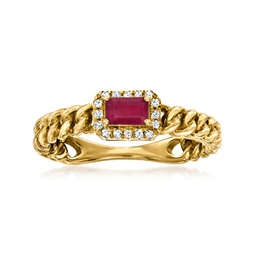 ruby curb-link ring with diamond accents in 14kt yellow gold