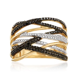 black and white diamond highway ring in 14kt yellow gold