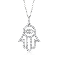 diamond hamsa pendant necklace in sterling silver