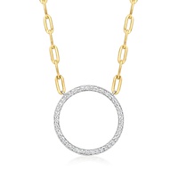 diamond circle paper clip link necklace in 2-tone sterling silver
