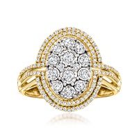 diamond cluster oval ring in 18kt gold over sterling