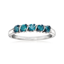 blue diamond 5-stone ring in sterling silver