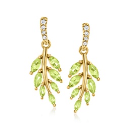 peridot leaf drop earrings with diamond accents in 18kt gold over sterling