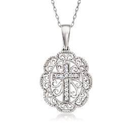 diamond cross filigree pendant necklace in sterling silver