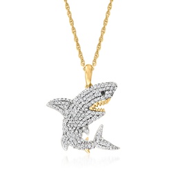 diamond shark pendant necklace with black diamond accent in 18kt gold over sterling