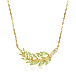 peridot leaf necklace with diamond accents in 18kt gold over sterling