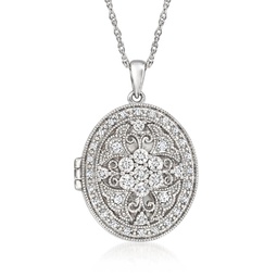 diamond floral locket necklace in sterling silver