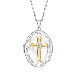 diamond cross locket necklace in sterling silver and 18kt gold over sterling