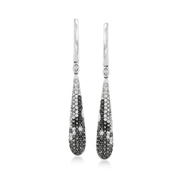 black and white diamond drop earrings in sterling silver