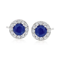 sapphire and . diamond stud earrings in 14kt white gold