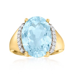 sky blue topaz and . diamond ring in 14kt yellow gold