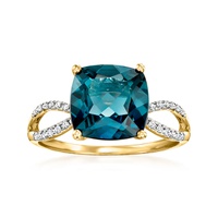 london blue topaz and . diamond ring in 14kt yellow gold