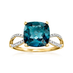 london blue topaz and . diamond ring in 14kt yellow gold