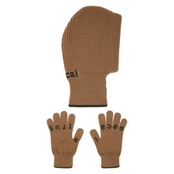 Beige Jacquard Balaclava   Glove Set 232445M135002