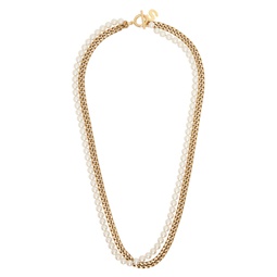 Gold   White Pearl Chain Long Necklace 241445F023001