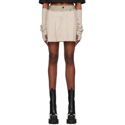 Beige Pleated Overlay Shorts 231445F088023