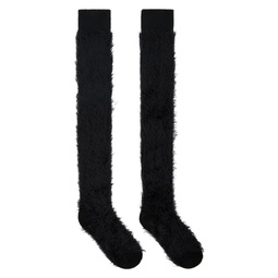 Black Faux Shearling Socks 222445M220007