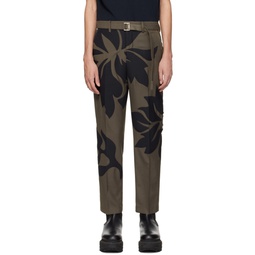 Taupe   Navy Floral Applique Trousers 241445M191022