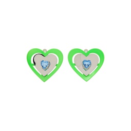 Silver   Green Heart Earrings 231413F022002