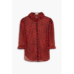 Ruffle-trimmed printed silk-chiffon blouse
