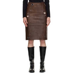 Brown Ania Leather Midi Skirt 232231F092005