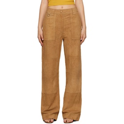 Tan Rose Leather Trousers 232231F087004