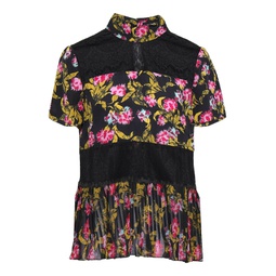 Dita corded lace-paneled floral-print silk-georgette blouse