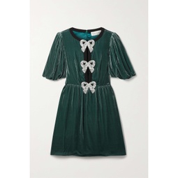 SALONI Camille bow-embellished crepe-trimmed velvet mini dress
