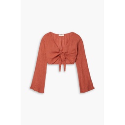Amarillo cropped crinkled bamboo and silk-blend top