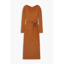 Rum belted crinkled bamboo and silk-blend midi dress